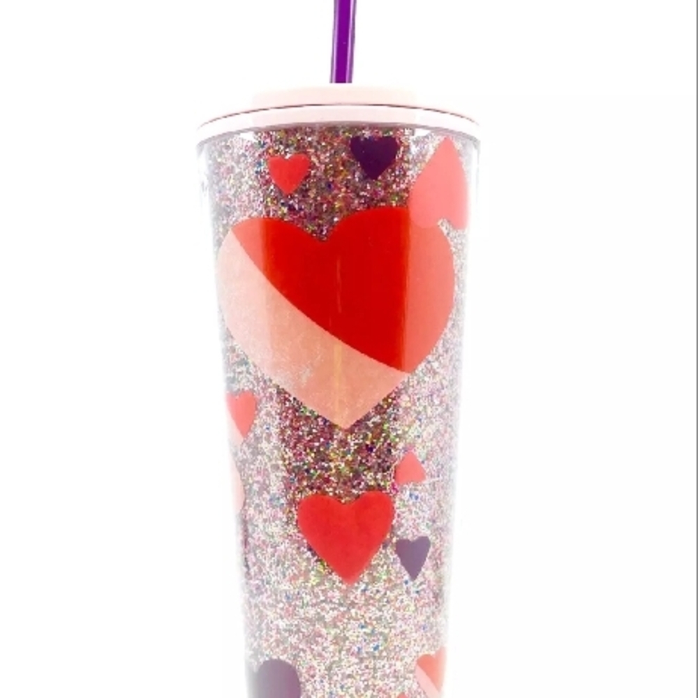 Glitter Heart Party Tumbler with Straw - Multicolor
